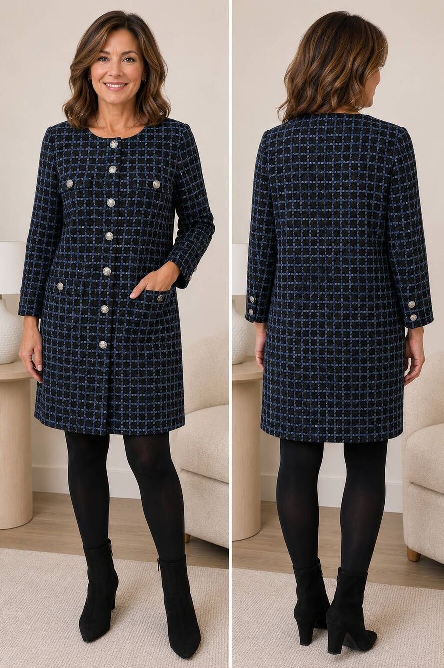 Nanette Nanette Lepore Size 10 Navy Black Metallic Tweed Coat Dress NWT